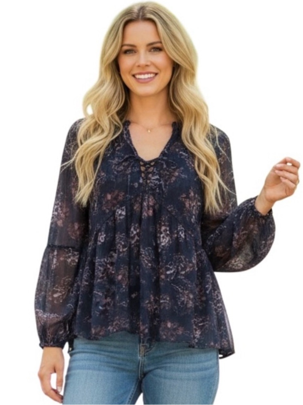 Knox Rose Top Blue Floral Print